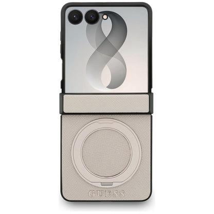 MagSafe futrola za Samsung Galaxy Z Flip8 F776, Guess, Ring Stand Grained Classic Logo, Bež