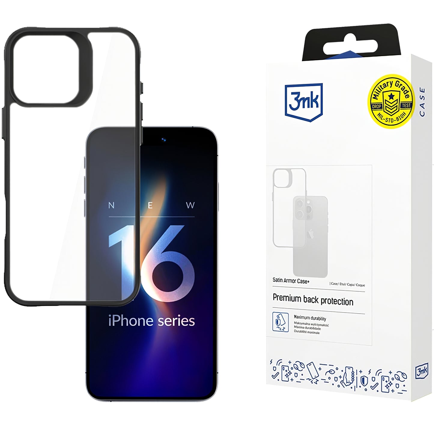 Case for Apple iPhone 16 Pro, 3MK, Satin Armor Case+, Transparent 
