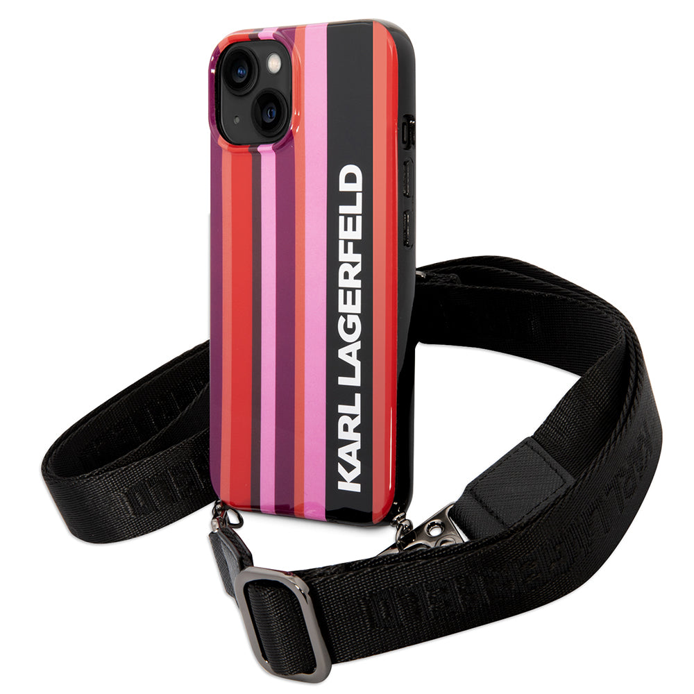 Futrola za Apple iPhone 14, Karl Lagerfeld, Color Stripes with Strap, Roze