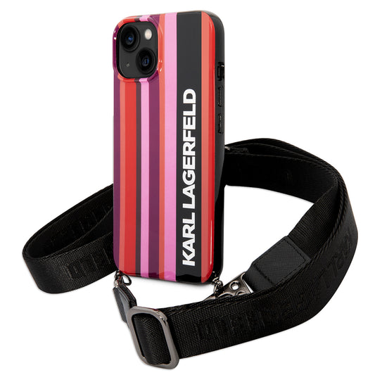 Futrola za Apple iPhone 14, Karl Lagerfeld, Color Stripes with Strap, Roze