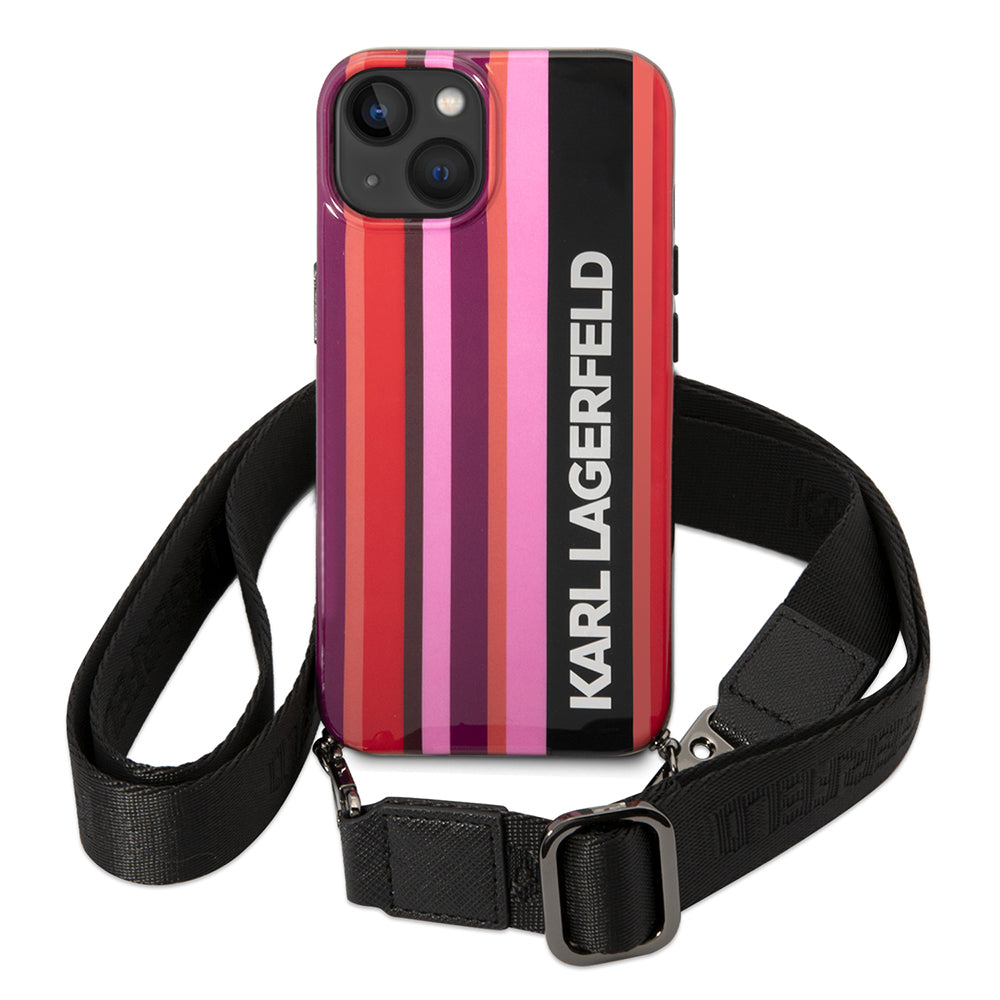 Futrola za Apple iPhone 14, Karl Lagerfeld, Color Stripes with Strap, Roze