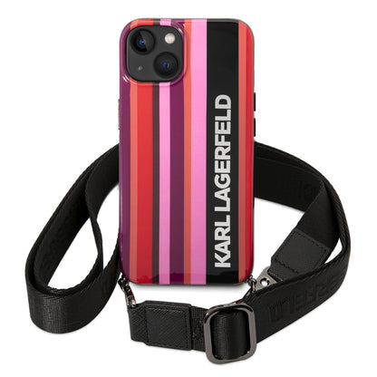 Futrola za Apple iPhone 14, Karl Lagerfeld, Color Stripes with Strap, Roze