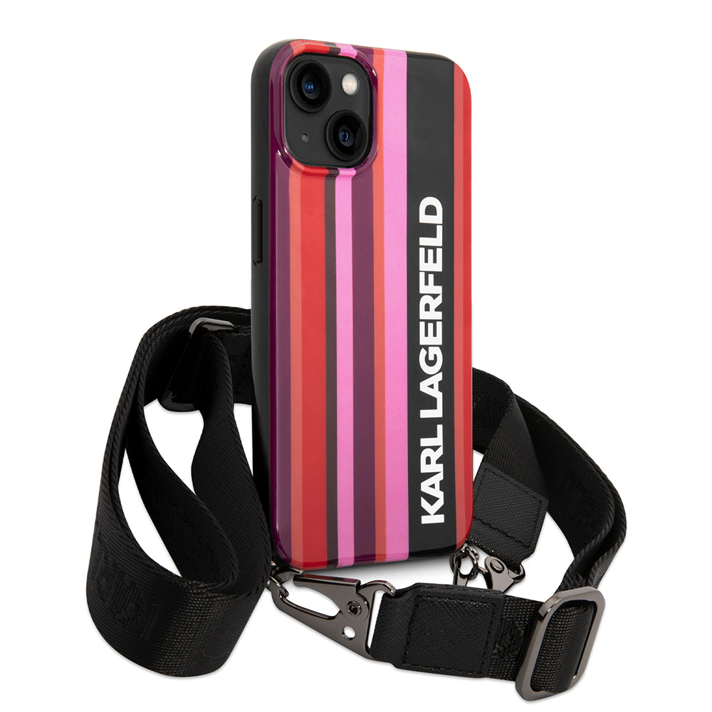 Futrola za Apple iPhone 14, Karl Lagerfeld, Color Stripes with Strap, Roze