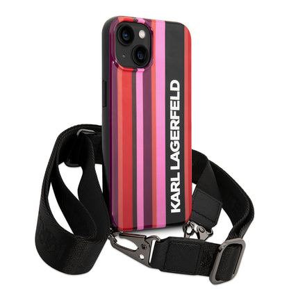 Futrola za Apple iPhone 14, Karl Lagerfeld, Color Stripes with Strap, Roze