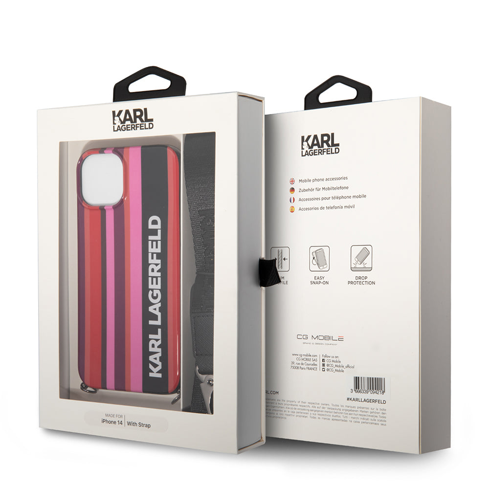 Futrola za Apple iPhone 14, Karl Lagerfeld, Color Stripes with Strap, Roze