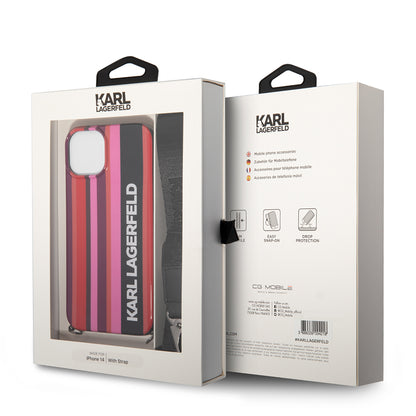 Futrola za Apple iPhone 14, Karl Lagerfeld, Color Stripes with Strap, Roze