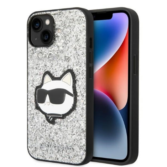 Futrola za Apple iPhone 14, Karl Lagerfeld, Glitter Choupette Patch, Srebrna