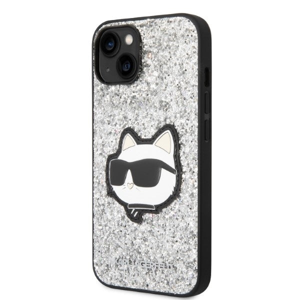 Futrola za Apple iPhone 14, Karl Lagerfeld, Glitter Choupette Patch, Srebrna