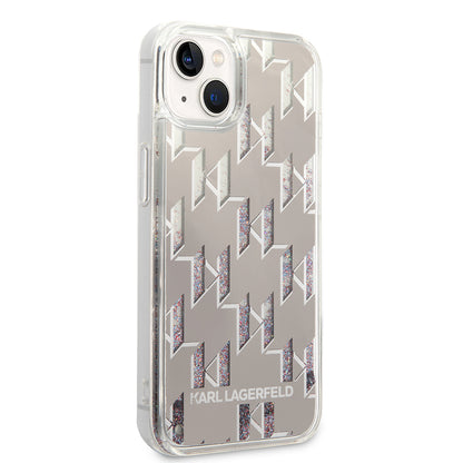 Futrola za Apple iPhone 14, Karl Lagerfeld, Liquid Glitter Monogram, Srebrna