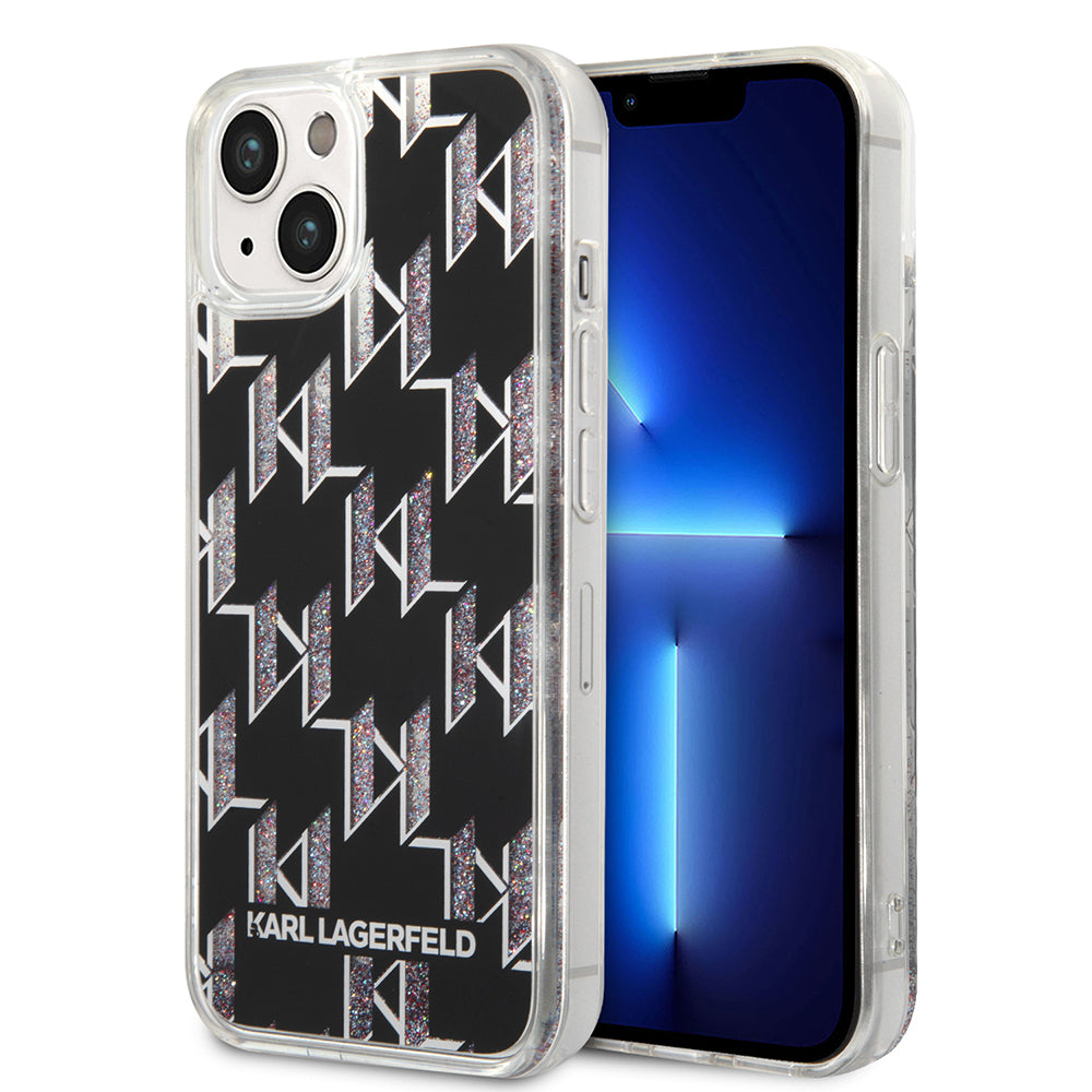 Futrola za Apple iPhone 14, Karl Lagerfeld, Liquid Glitter Monogram, Crna