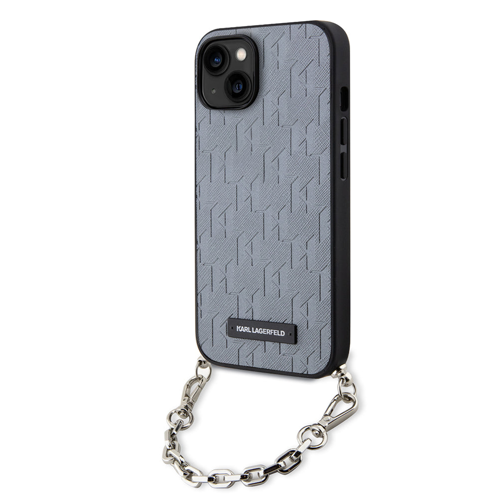 Futrola za Apple iPhone 14, Karl Lagerfeld, Saffiano Monogram Chain, Srebrna