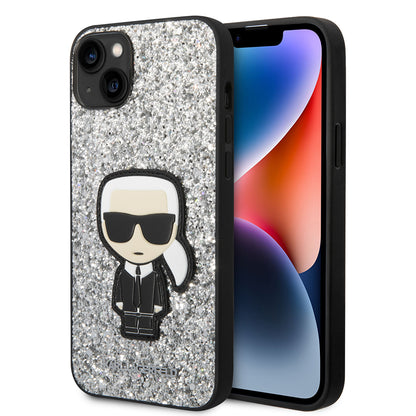Futrola za Apple iPhone 14 Plus, Karl Lagerfeld, Glitter Flakes Ikonik Karl, Srebrna