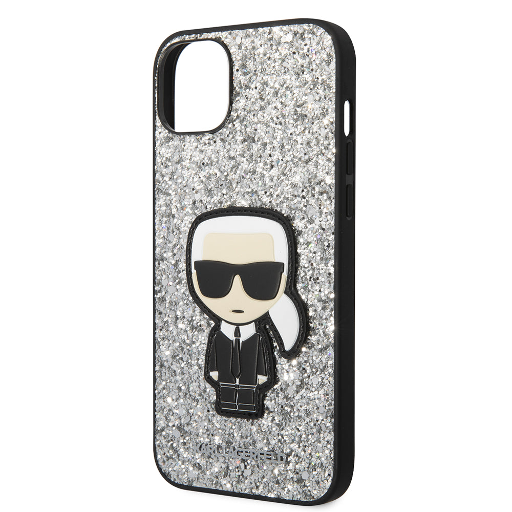 Futrola za Apple iPhone 14 Plus, Karl Lagerfeld, Glitter Flakes Ikonik Karl, Srebrna