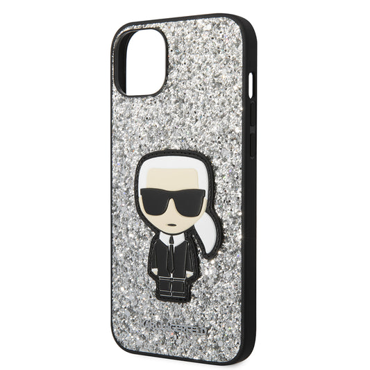 Futrola za Apple iPhone 14 Plus, Karl Lagerfeld, Glitter Flakes Ikonik Karl, Srebrna