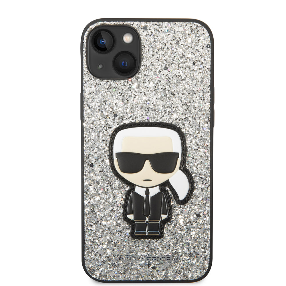 Futrola za Apple iPhone 14 Plus, Karl Lagerfeld, Glitter Flakes Ikonik Karl, Srebrna