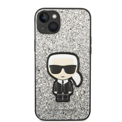 Futrola za Apple iPhone 14 Plus, Karl Lagerfeld, Glitter Flakes Ikonik Karl, Srebrna