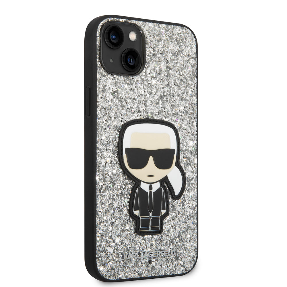 Futrola za Apple iPhone 14 Plus, Karl Lagerfeld, Glitter Flakes Ikonik Karl, Srebrna