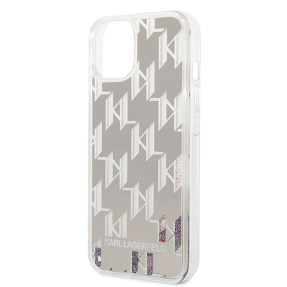 Futrola za Apple iPhone 14 Plus, Karl Lagerfeld, Liquid Glitter Monogram, Srebrna