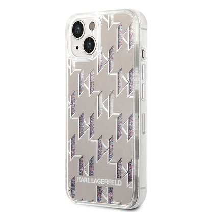 Futrola za Apple iPhone 14 Plus, Karl Lagerfeld, Liquid Glitter Monogram, Srebrna