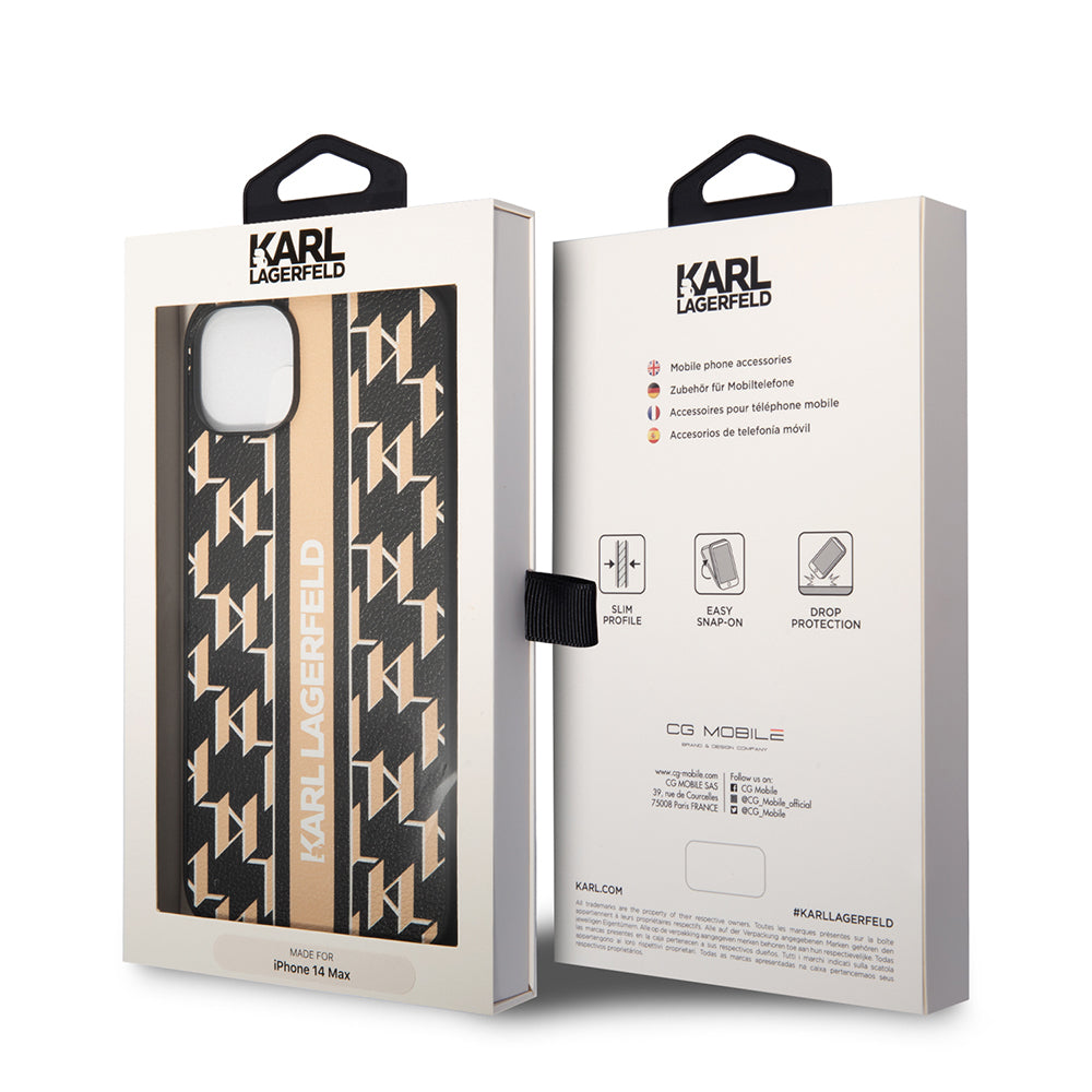 Futrola za Apple iPhone 14 Plus, Karl Lagerfeld, Monogram Stripe, Braon