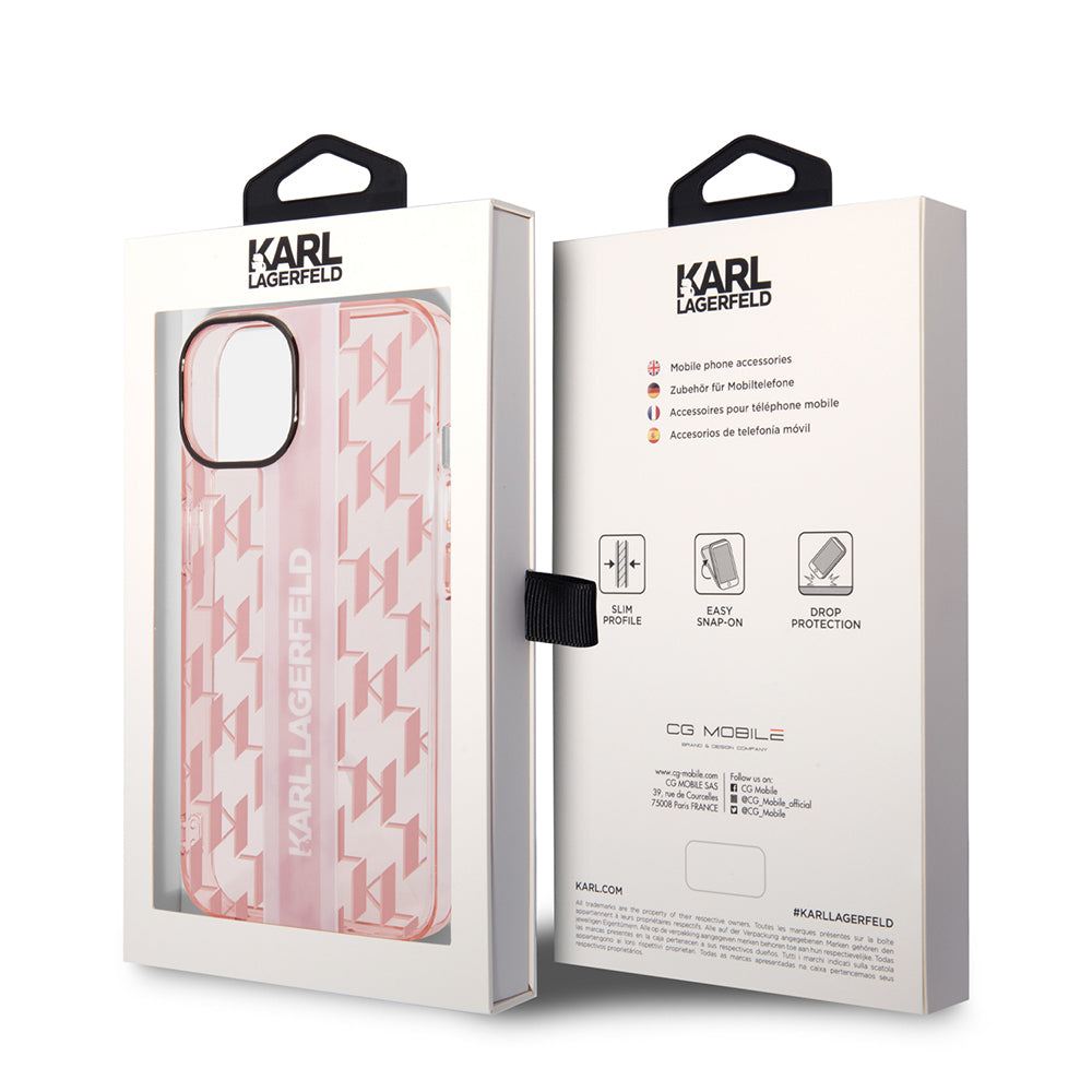 Futrola za Apple iPhone 14 Plus, Karl Lagerfeld, Monogram Stripe, Roze
