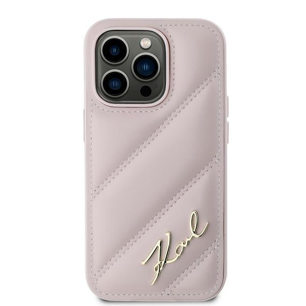 Futrola za Apple iPhone 14 Pro, Karl Lagerfeld, Diagonal Quilted Script, Roze