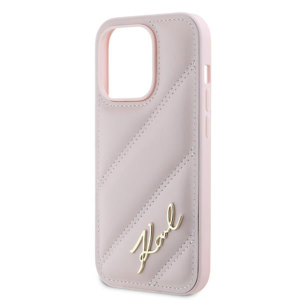 Futrola za Apple iPhone 14 Pro, Karl Lagerfeld, Diagonal Quilted Script, Roze