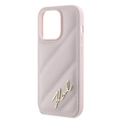 Futrola za Apple iPhone 14 Pro, Karl Lagerfeld, Diagonal Quilted Script, Roze