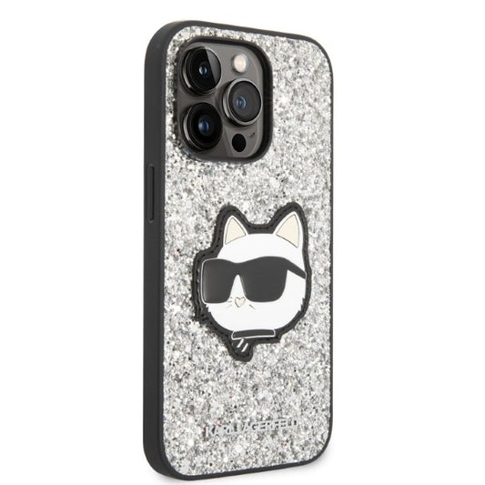Futrola za Apple iPhone 14 Pro, Karl Lagerfeld, Glitter Choupette Patch, Srebrna