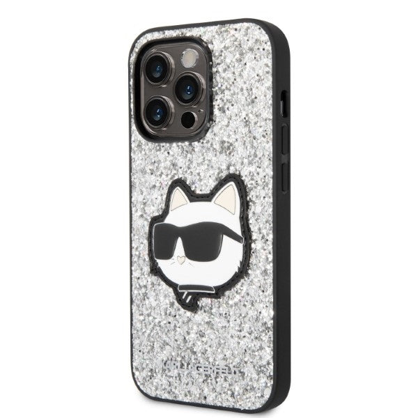 Futrola za Apple iPhone 14 Pro, Karl Lagerfeld, Glitter Choupette Patch, Srebrna