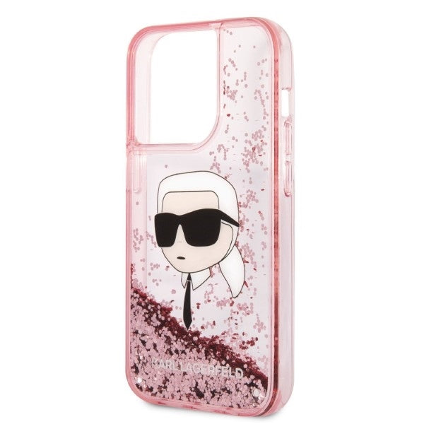 Futrola za Apple iPhone 14 Pro, Karl Lagerfeld, Glitter Karl's Head, Roze