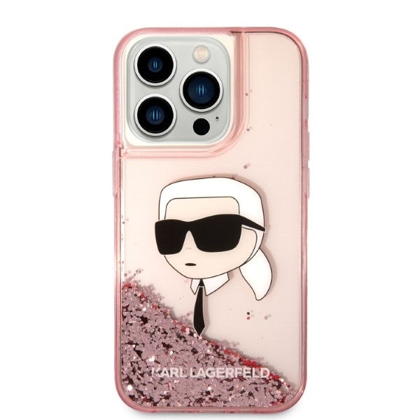 Futrola za Apple iPhone 14 Pro, Karl Lagerfeld, Glitter Karl's Head, Roze