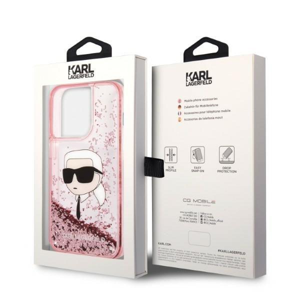 Futrola za Apple iPhone 14 Pro, Karl Lagerfeld, Glitter Karl's Head, Roze