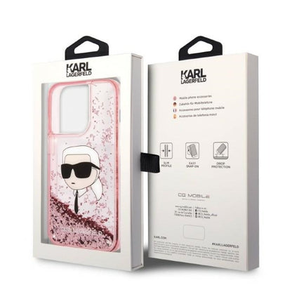 Futrola za Apple iPhone 14 Pro, Karl Lagerfeld, Glitter Karl's Head, Roze