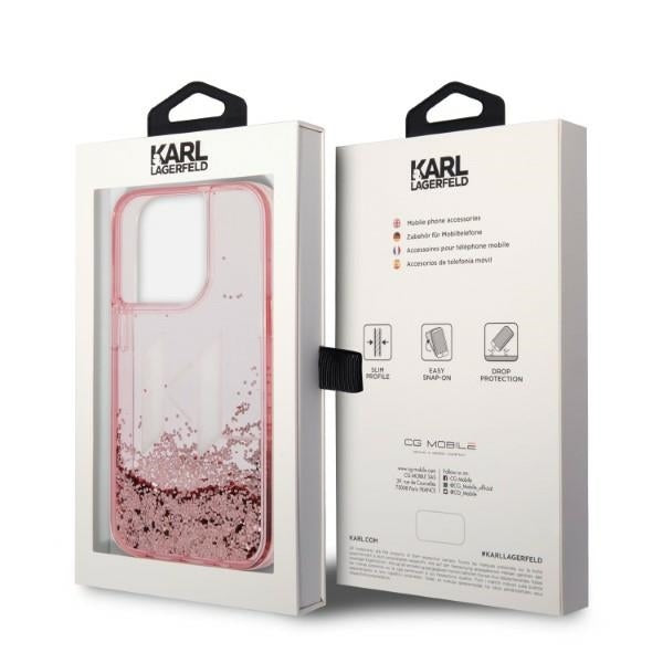 Futrola za Apple iPhone 14 Pro, Karl Lagerfeld, Glitter Liquid Big KL, Roze