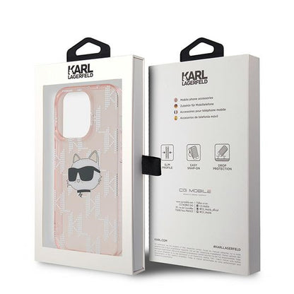 Futrola za Apple iPhone 14 Pro, Karl Lagerfeld, IML Luxury Monogram Choupette's Head, Roze