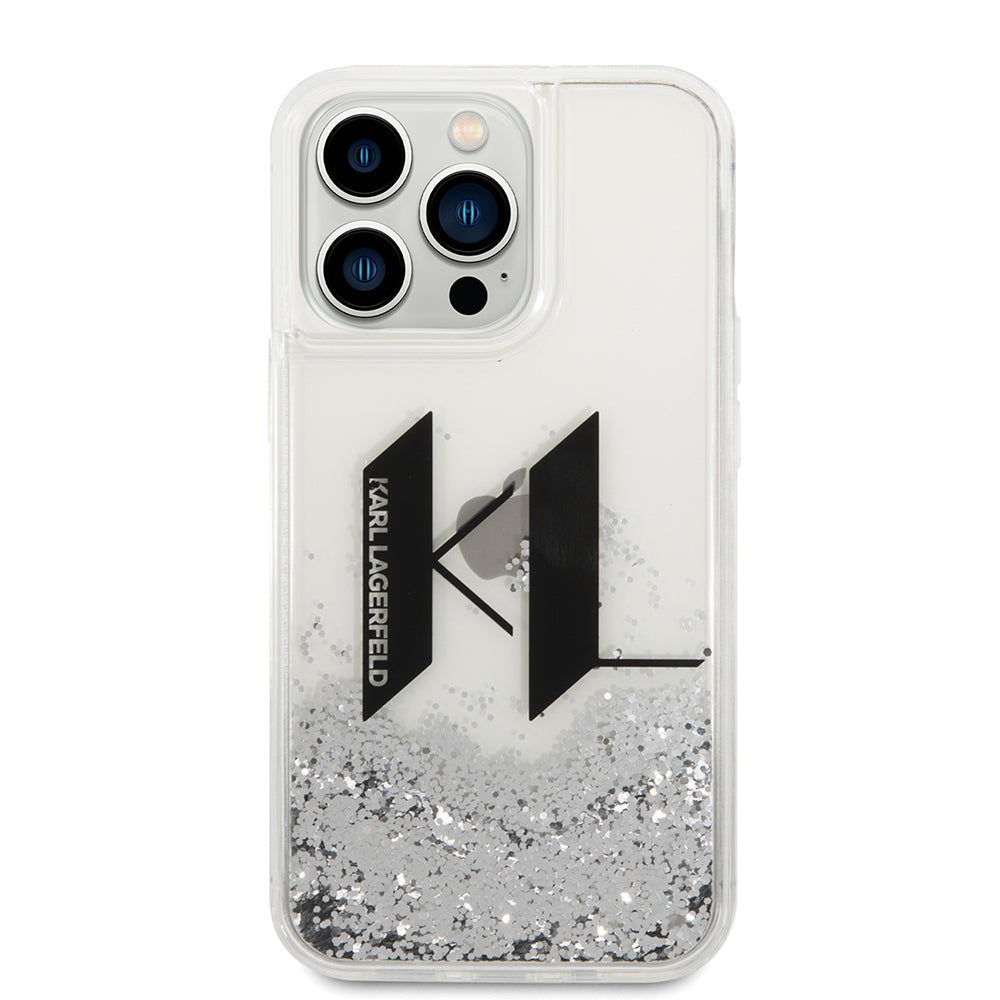 Futrola za Apple iPhone 14 Pro, Karl Lagerfeld, Liquid Glitter Big KL, Srebrna