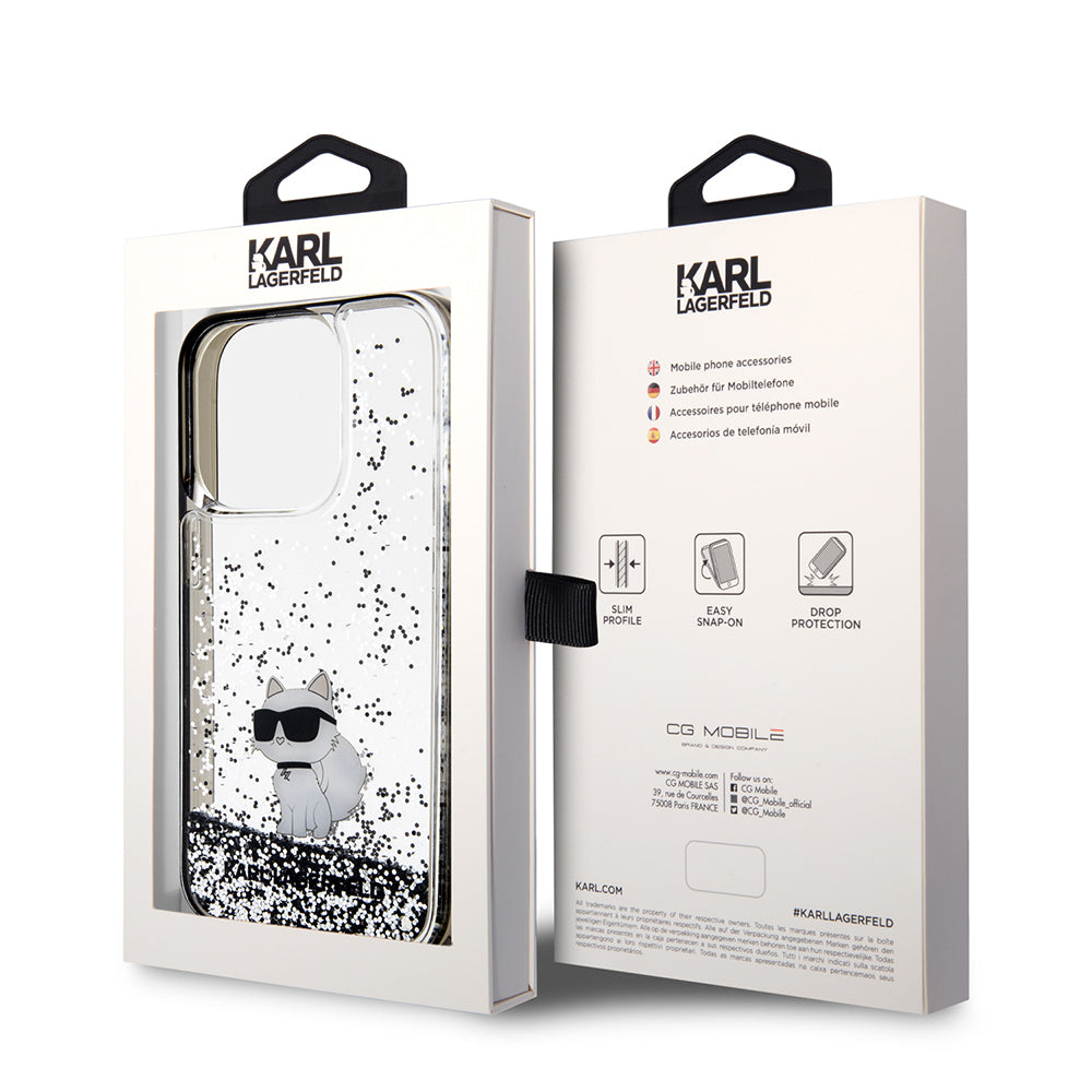 Futrola za Apple iPhone 14 Pro, Karl Lagerfeld, Liquid Glitter Choupette, Transparentna