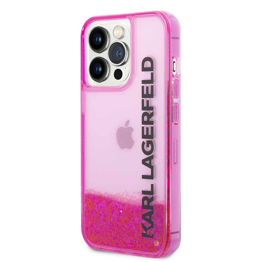 Futrola za Apple iPhone 14 Pro, Karl Lagerfeld, Liquid Glitter KL Logo, Roze