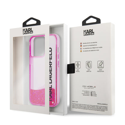 Futrola za Apple iPhone 14 Pro, Karl Lagerfeld, Liquid Glitter KL Logo, Roze