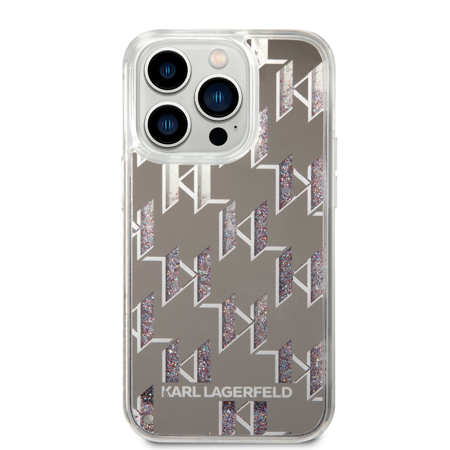 Futrola za Apple iPhone 14 Pro, Karl Lagerfeld, Liquid Glitter Monogram, Srebrna