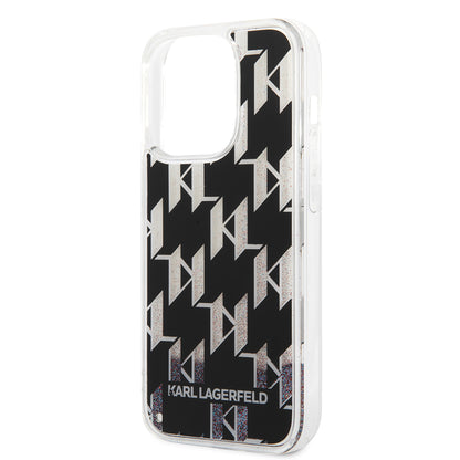 Futrola za Apple iPhone 14 Pro, Karl Lagerfeld, Liquid Glitter Monogram, Crna