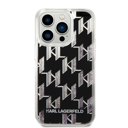 Futrola za Apple iPhone 14 Pro, Karl Lagerfeld, Liquid Glitter Monogram, Crna