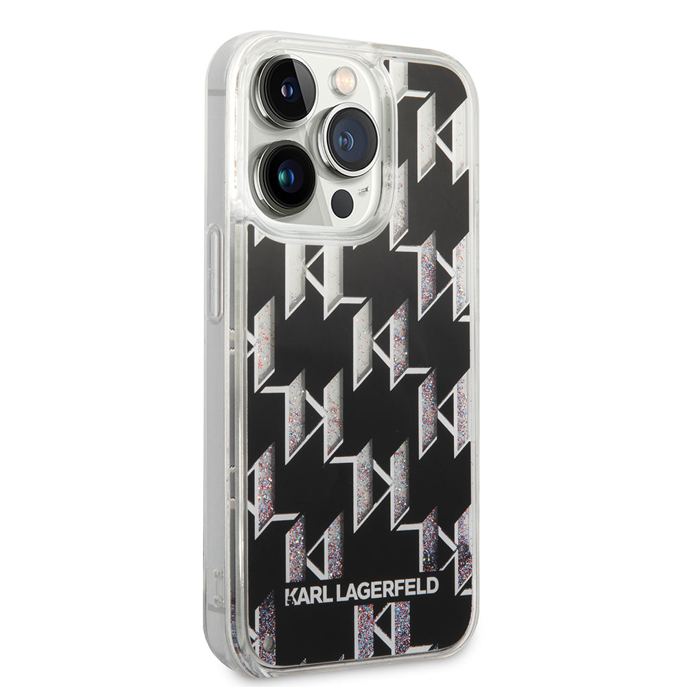 Futrola za Apple iPhone 14 Pro, Karl Lagerfeld, Liquid Glitter Monogram, Crna
