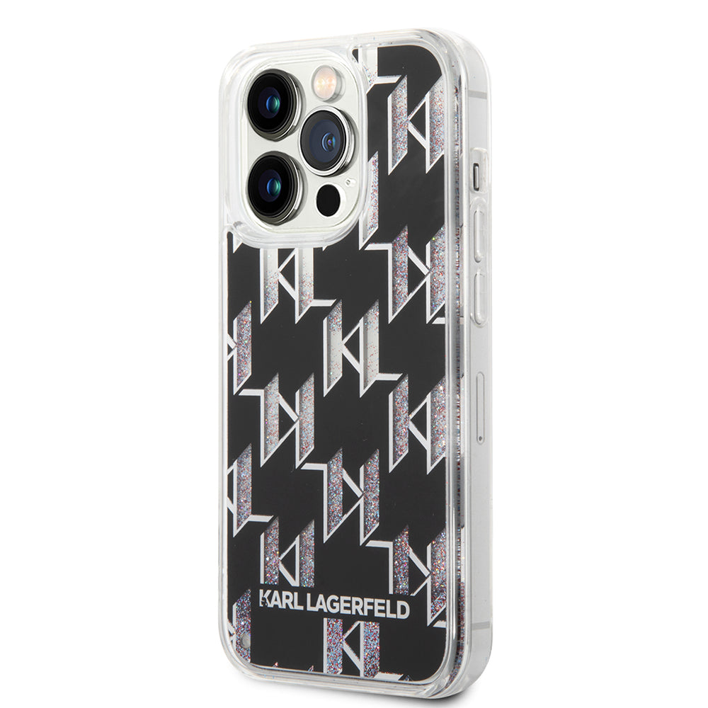 Futrola za Apple iPhone 14 Pro, Karl Lagerfeld, Liquid Glitter Monogram, Crna