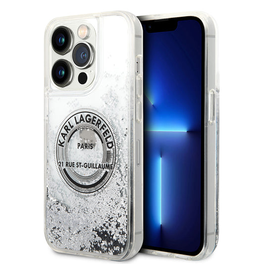 Futrola za Apple iPhone 14 Pro, Karl Lagerfeld, Liquid Glitter RSG, Srebrna
