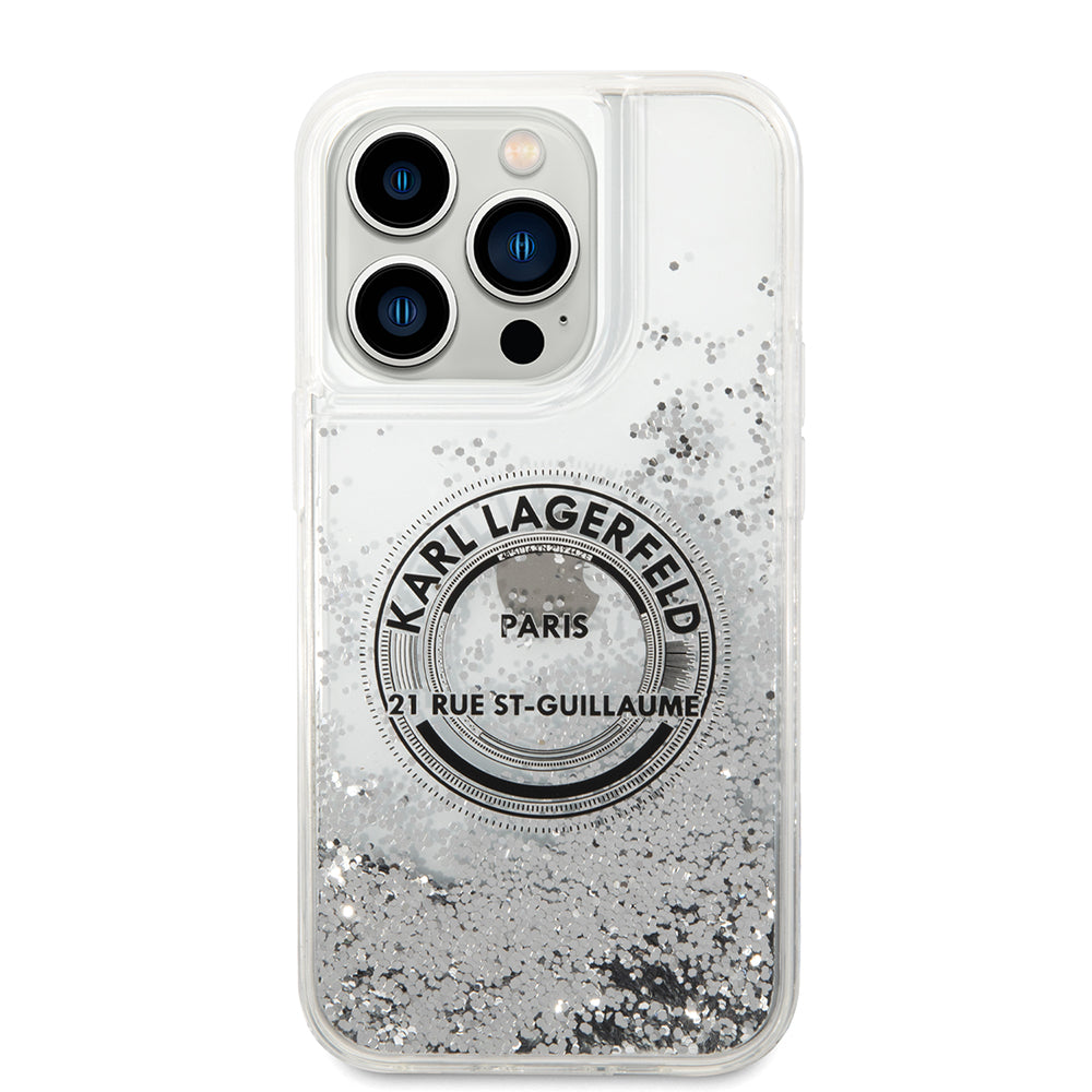 Futrola za Apple iPhone 14 Pro, Karl Lagerfeld, Liquid Glitter RSG, Srebrna