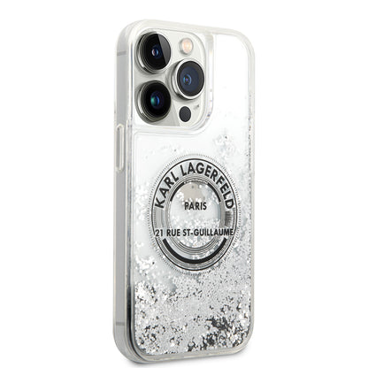 Futrola za Apple iPhone 14 Pro, Karl Lagerfeld, Liquid Glitter RSG, Srebrna