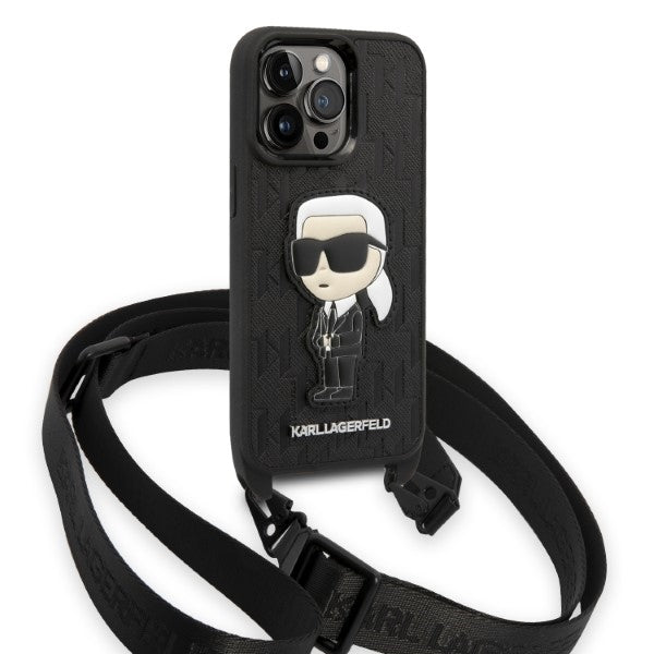 Futrola za Apple iPhone 14 Pro, Karl Lagerfeld, Monogram Ikonik Karl, Crna