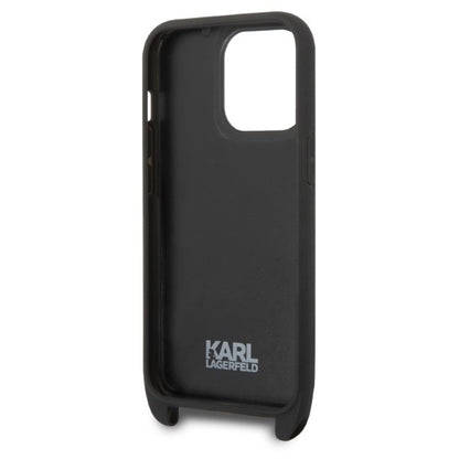 Futrola za Apple iPhone 14 Pro, Karl Lagerfeld, Monogram Plaque Logo with Strap, Crna
